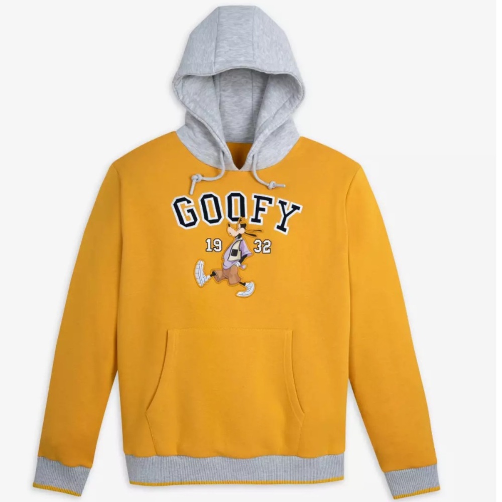 Disney Goofy Mustard Collegiate Pullover Hoodie with Gray Trim (Medium)